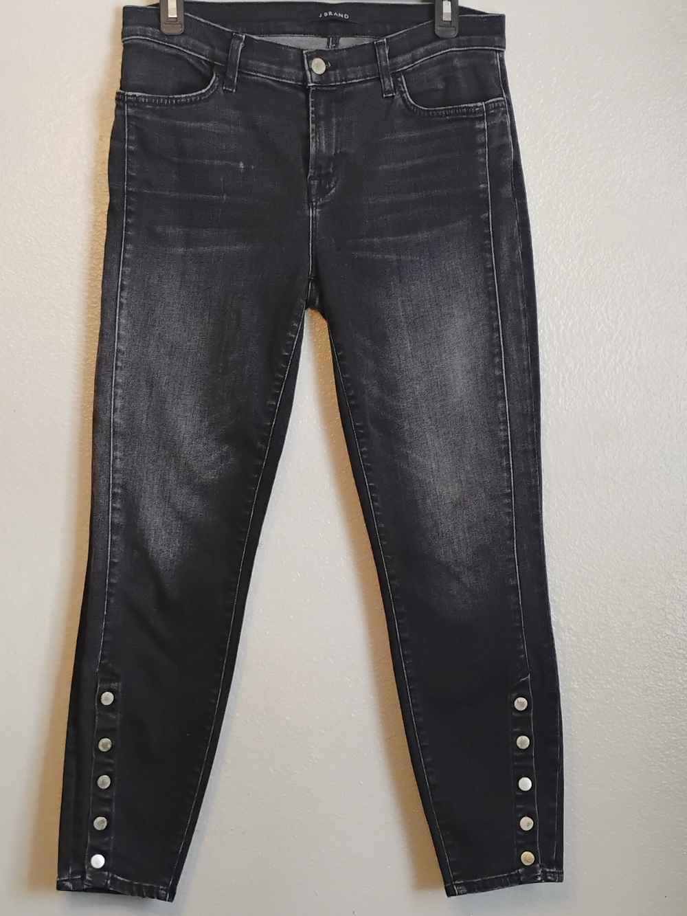 J Brand Suvi Jeans Women’s 29 Anthracite Black Skinny Ankle Snap Hem Stretch